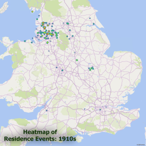 Heatmap of Kerfoot residence events in 1910s